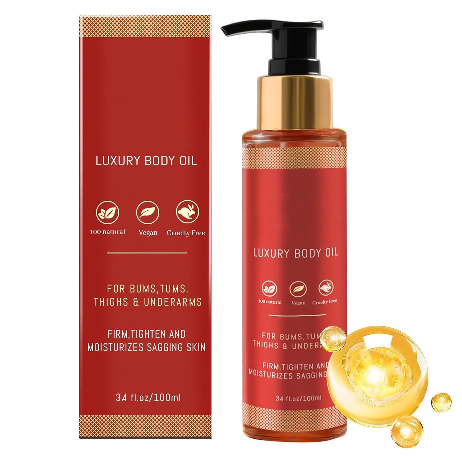 Body Luxury Firming Oil, Skin Tightening Treatment, Moisturizing Formula, Non-Greasy Alternative with Vitamin E,Rosehip and Almond for Buttocks,Abdomen,Thighs