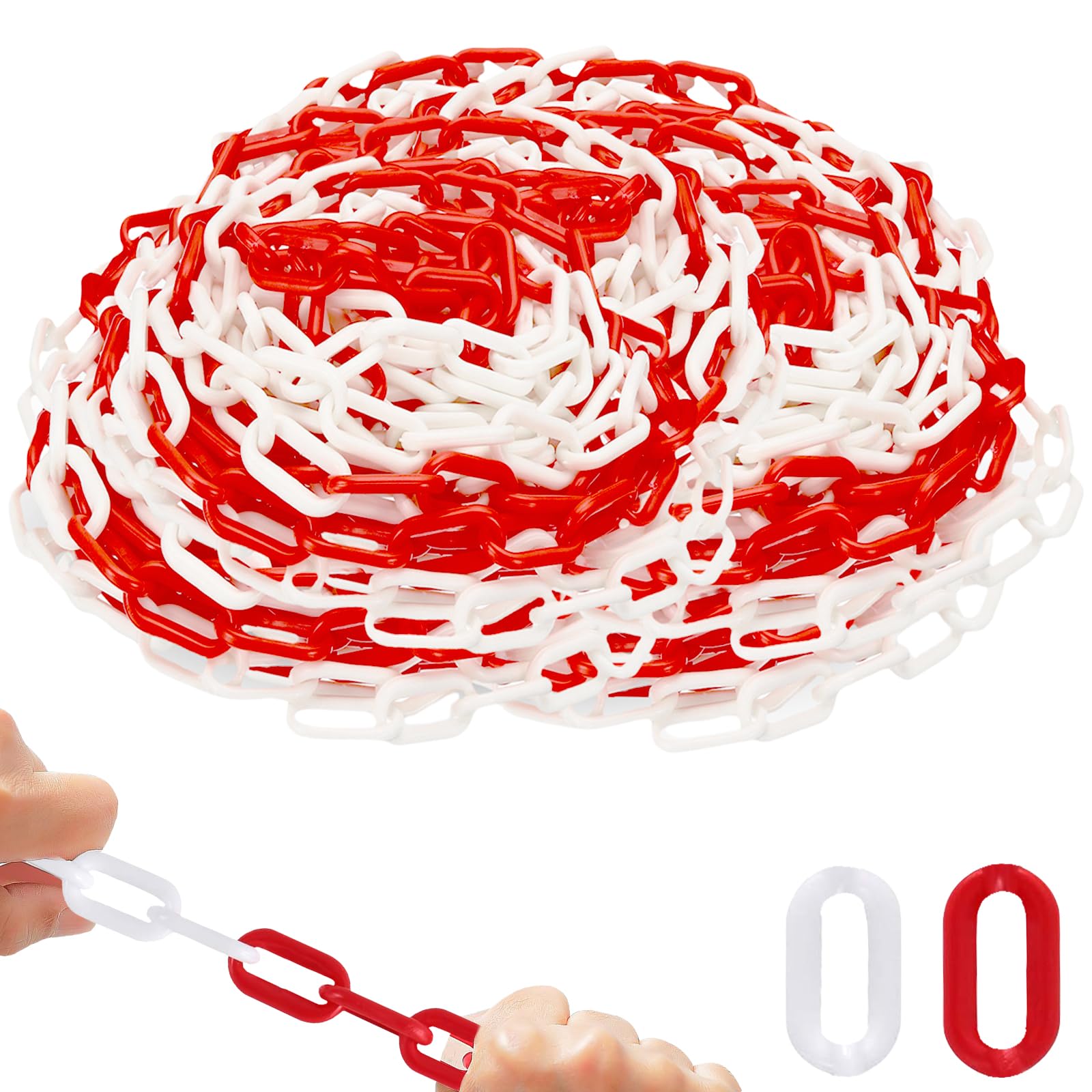 Catena di separazione in plastica 25m: Catena di Segnalazione Rosso Bianco 6mm, Catena di Sicurezza in plastica per Recinzione parcheggio e Barriere, per ingressi, posti di Lavoro e Garage.