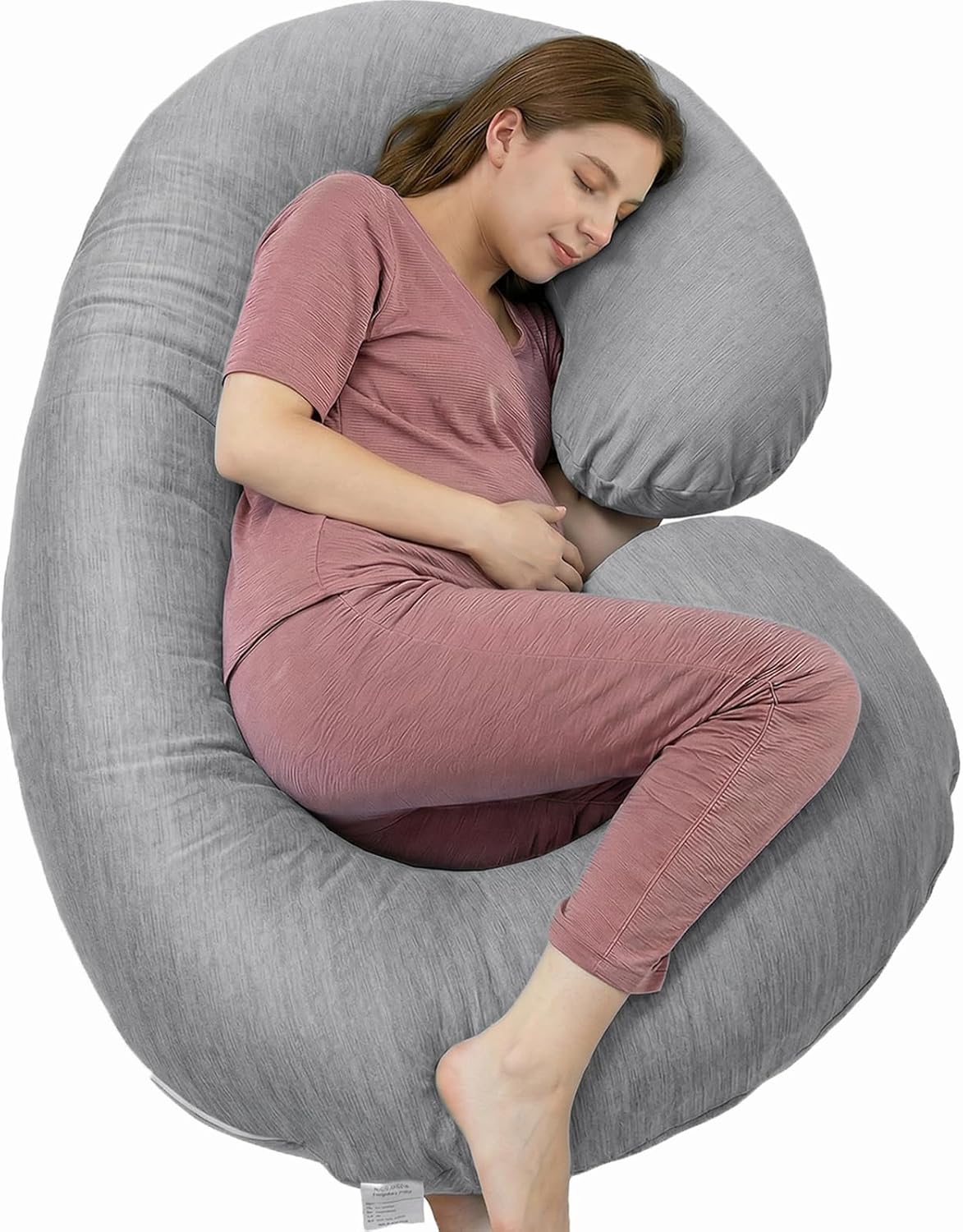 Pregnancy Pillow, C Shaped Full Body Pillow for Maternity Support, Pregnant Women Sleeping Pillow with Cover (Cooling Grey)