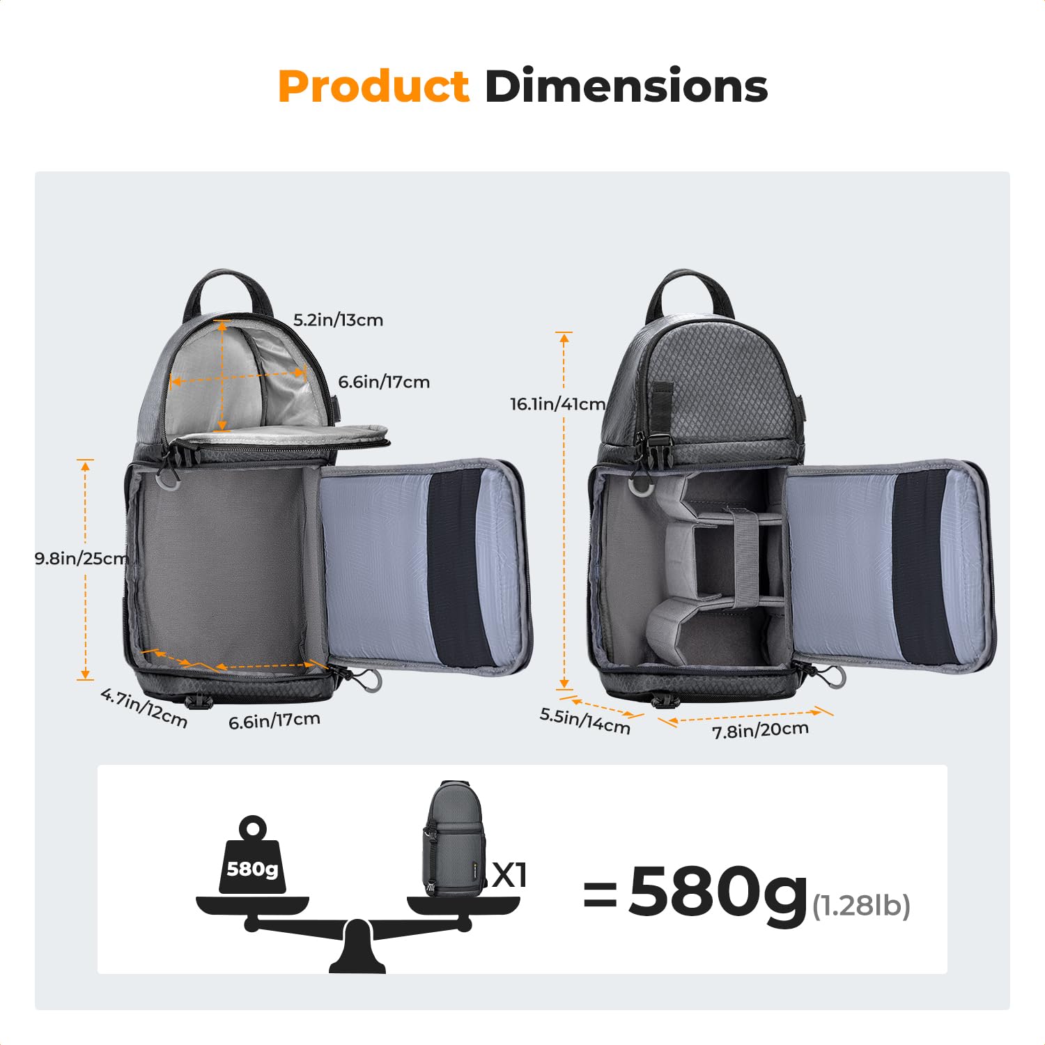 K&F Concept Plecak na aparat fotograficzny, torba na ramię, kwadratowa torba fotograficzna, prostokątne etui na aparat, kompatybilne z Canon/Nikon/Sony/DJI Mavic Drone (szary)