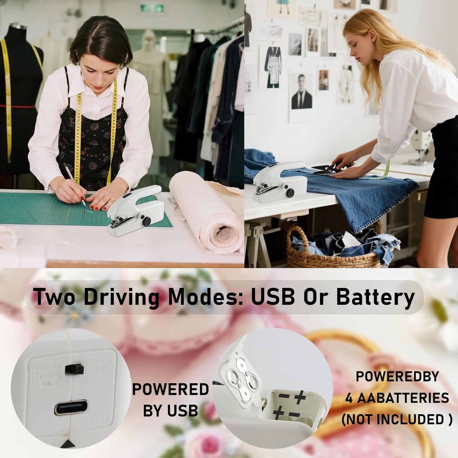 Hand Held Sewing Machines For Adults, Hand Held Sewing Machines for Hemming with Test Fabric(Not second-hand), Easy To Use Rechargeable Hand Sewing Machine for Beginners, Women(White-W) - Image 4