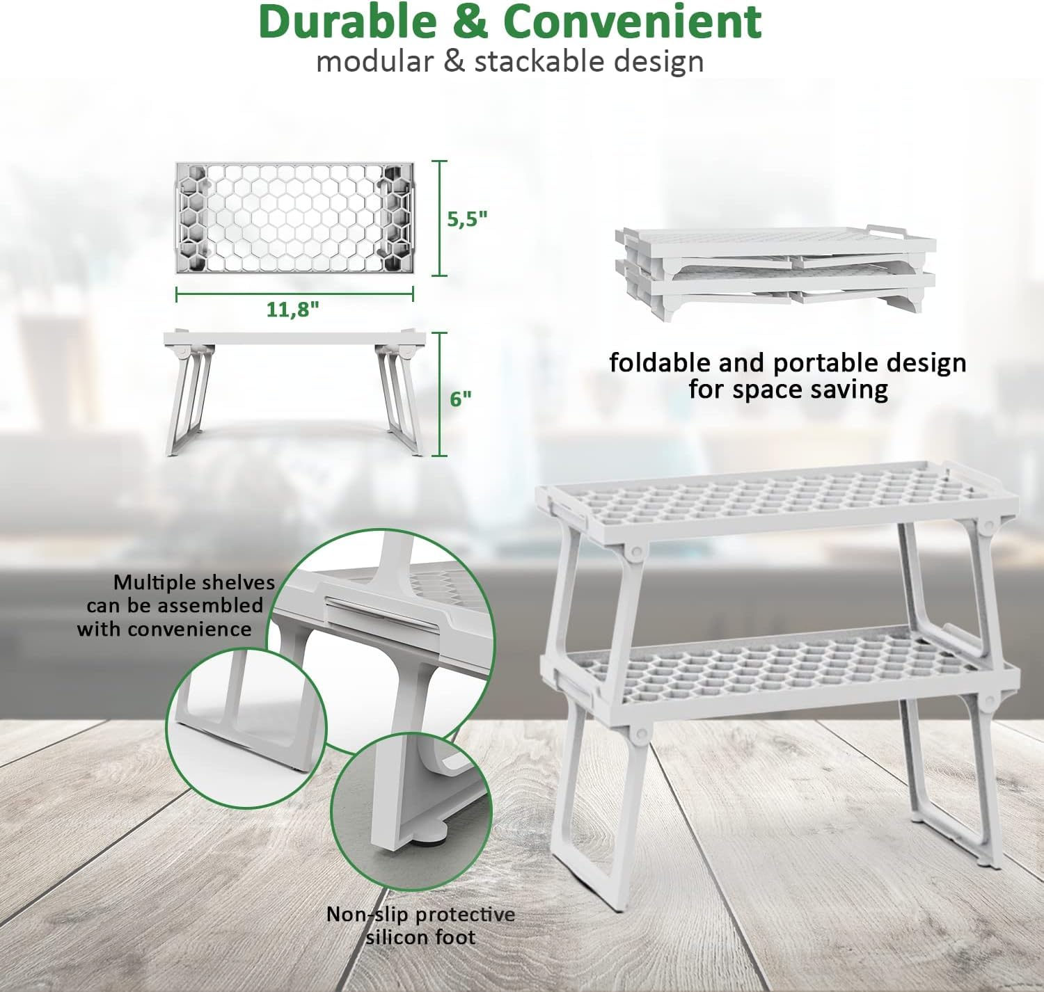 Snapklik.com : Ums Kitchen Cabinet Shelf Organizers, White Plastic ...