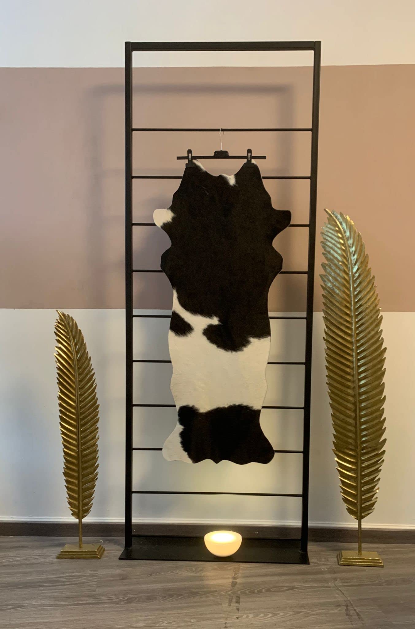 Tapis en Peau de Vache véritable Petit, Tapis pour Salon, Couloir, entrée, Peau de Vache pour Petites Surfaces (Noir/Blanc, 120 x 55 cm)