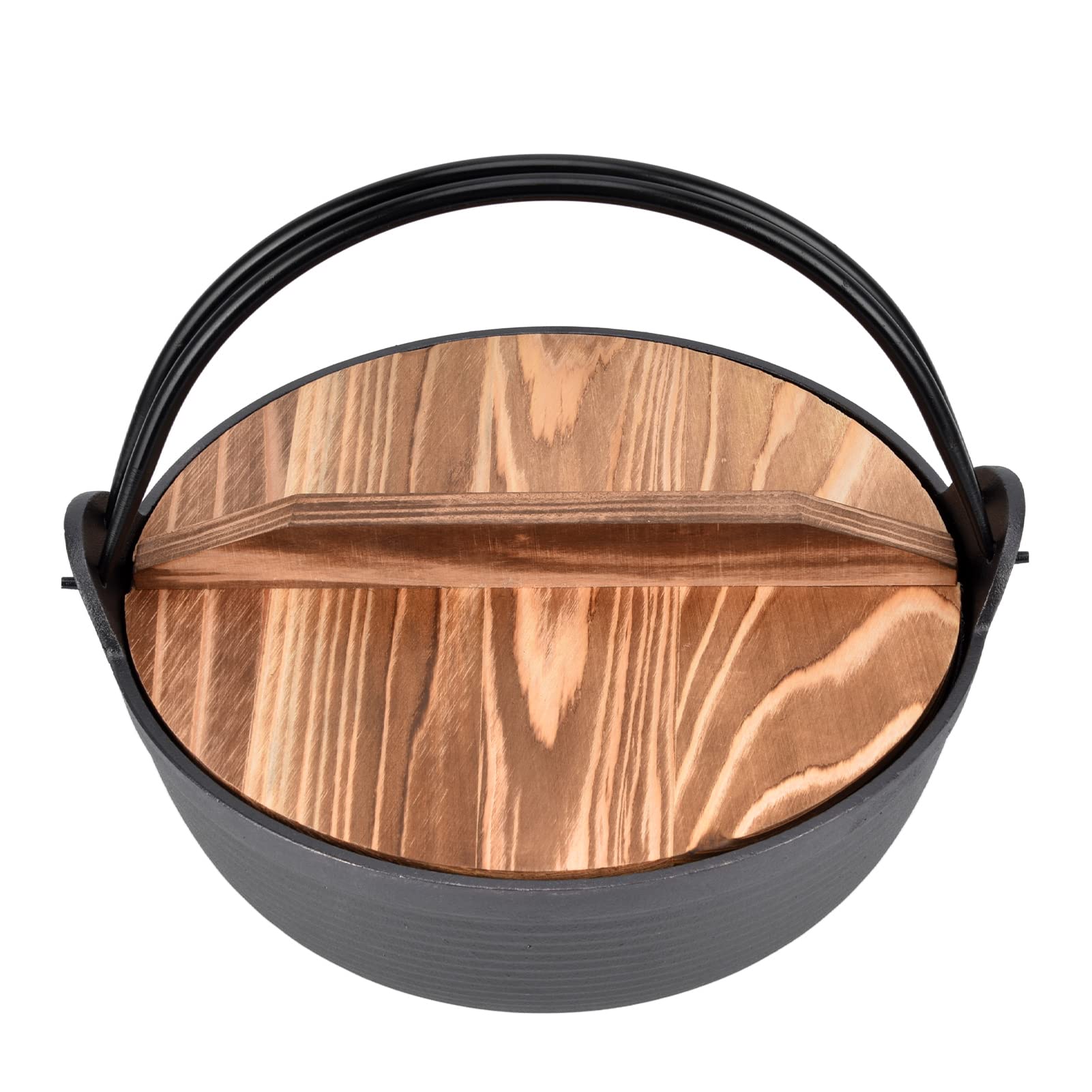 Ejoyous Sukiyaki-Topf, Gusseisentopf, 24,9 Cm, mit Holzdeckel, Japanischer Nabe-Topf für Nudeln, Shabu Shabu und Eintöpfe, Gleichmäßige Erwärmung, Antihaftbeschichtete Oberfläche für den Heim- und