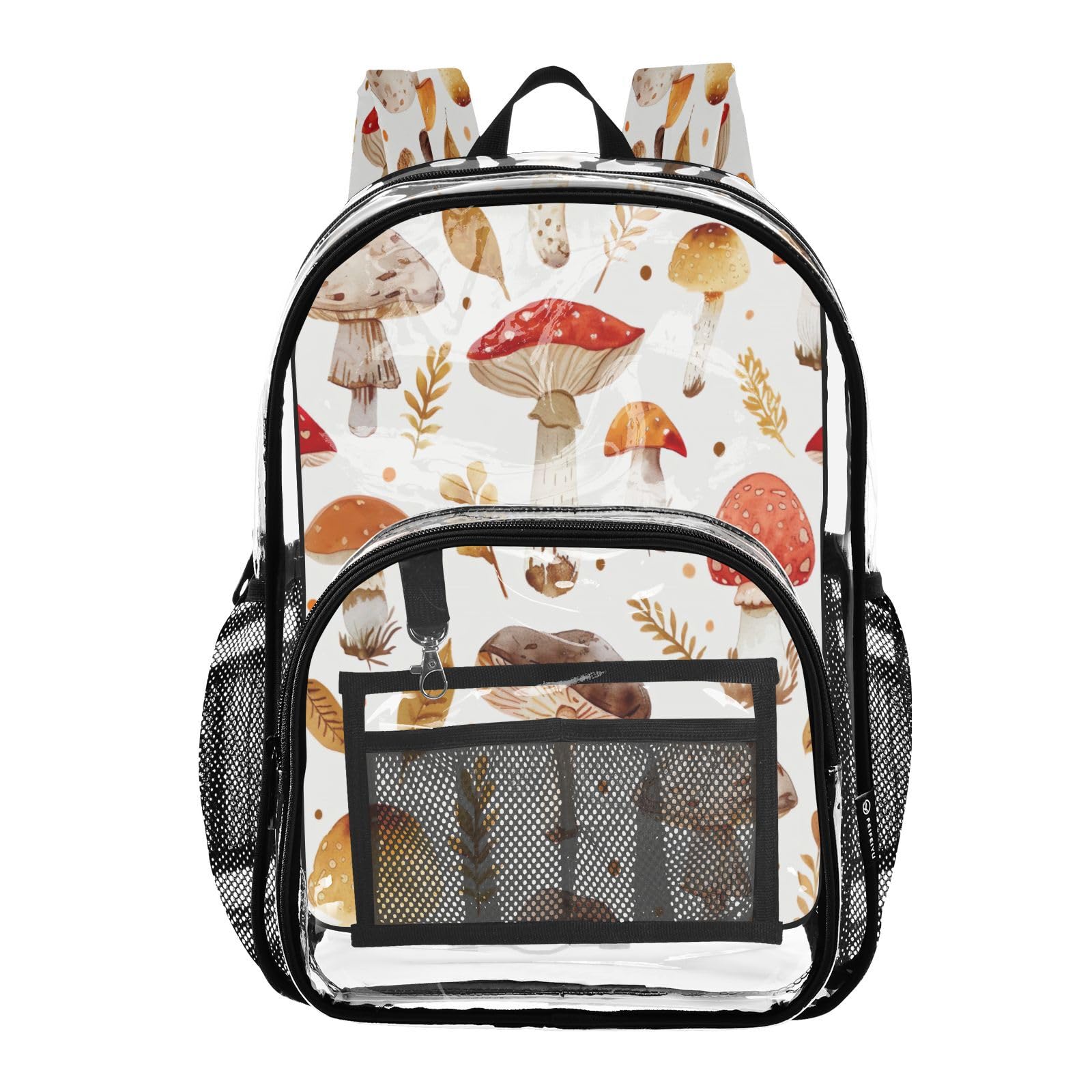 Mochila transparente de hojas de hongo escolar resistente con múltiples bolsillos 8