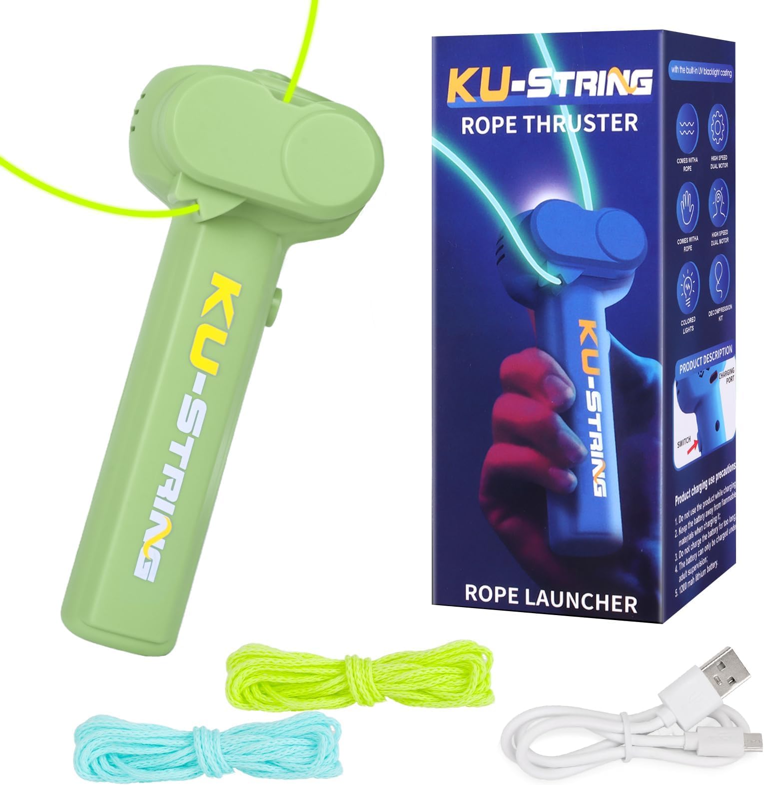 String Rope Launcher Loop Fidget Toy, Glow in The Dark Lasso Rope String ,Defying gravityy To Boost Your Imagination For Kids Playing,Christmas (Green)