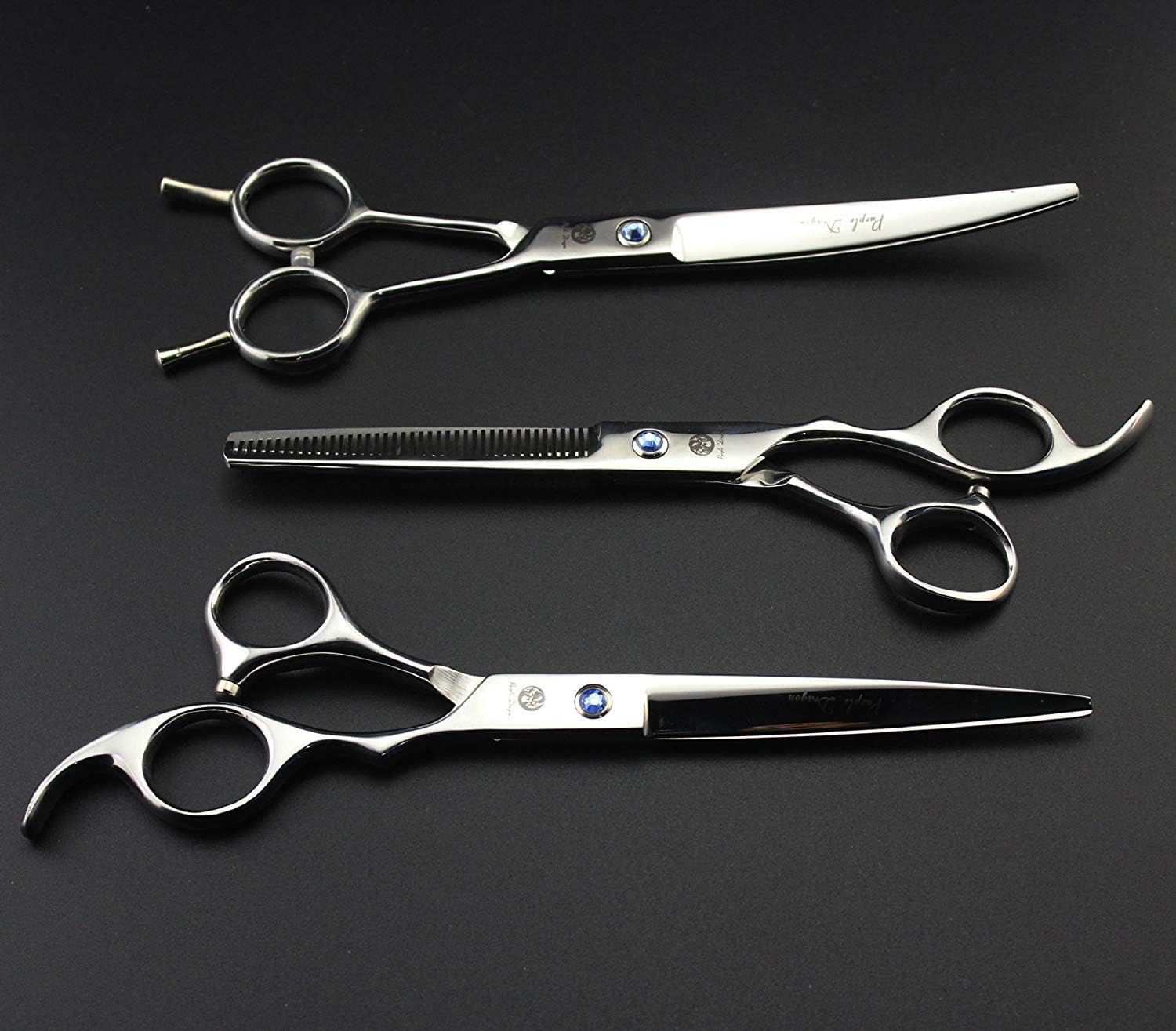 Purple Dragon 7.0 inch Rhinestone Decoration 3PCS Pet Grooming Scissors Dog Hair Cutting & Thinning Shears Set