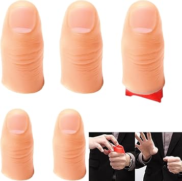 6-Piece Magic Trick Set: 2 Small & 3 Large Soft Thumb Tips with Nails + 15x15cm Silk Scarf, Perfect for Vanishing, Appearing & Exchange Magic, Ideal for Parties, Stag Do & Street Performances