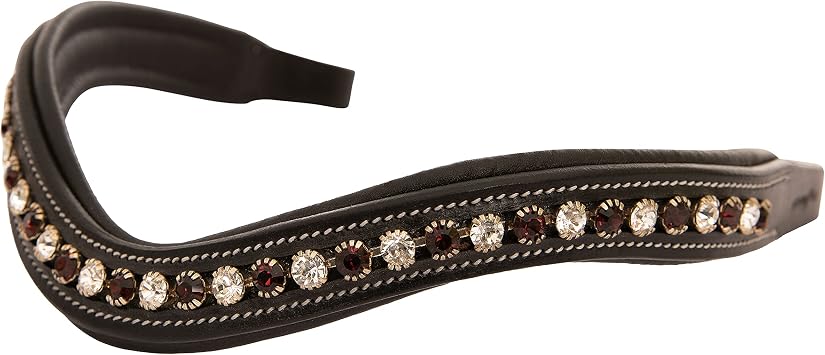 Exion Horse Browband for English Bridle | Curved Shape Padded Equestrian Browband for Show & Dressage | Clear, Burgundy Crystal Browband for Horses