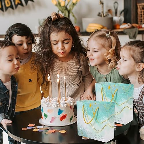 Miniatura 4 de LUOZZY Bolsa de regalo de papel con asas para regalos de compras, cumpleaños, boda, fiesta de baby shower, tamaño pequeño, verde