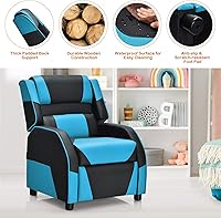 Vista 9 de Giantex Silla reclinable para niños, silla reclinable para juegos con reposapiés, reposacabezas y soporte lumbar, silla ergonómica de cuero para Azul