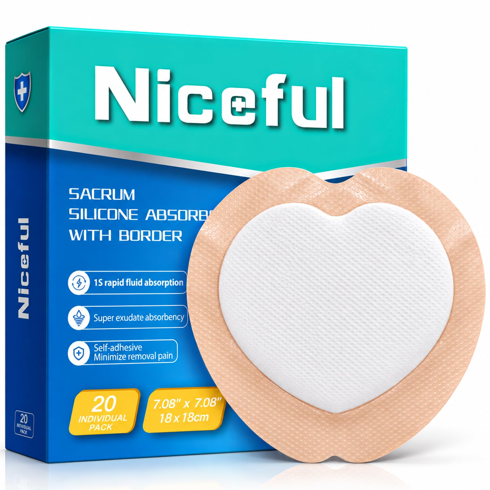 Niceful Silicone Super Absorbent Wound Dressing - 4"×8" Large Absorbant Bandages with Adhesive Borders, FSA HSA Eligible, Wound Care Dressings for Bed Sores Leg Ulcers — Amazon image 10