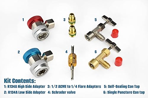 Miniatura 2 de Lu-Hawk Kit de montaje de adaptador R134a con autosellado y válvulas de grifo de un solo uso y herramienta de extracción de núcleo de válvula.