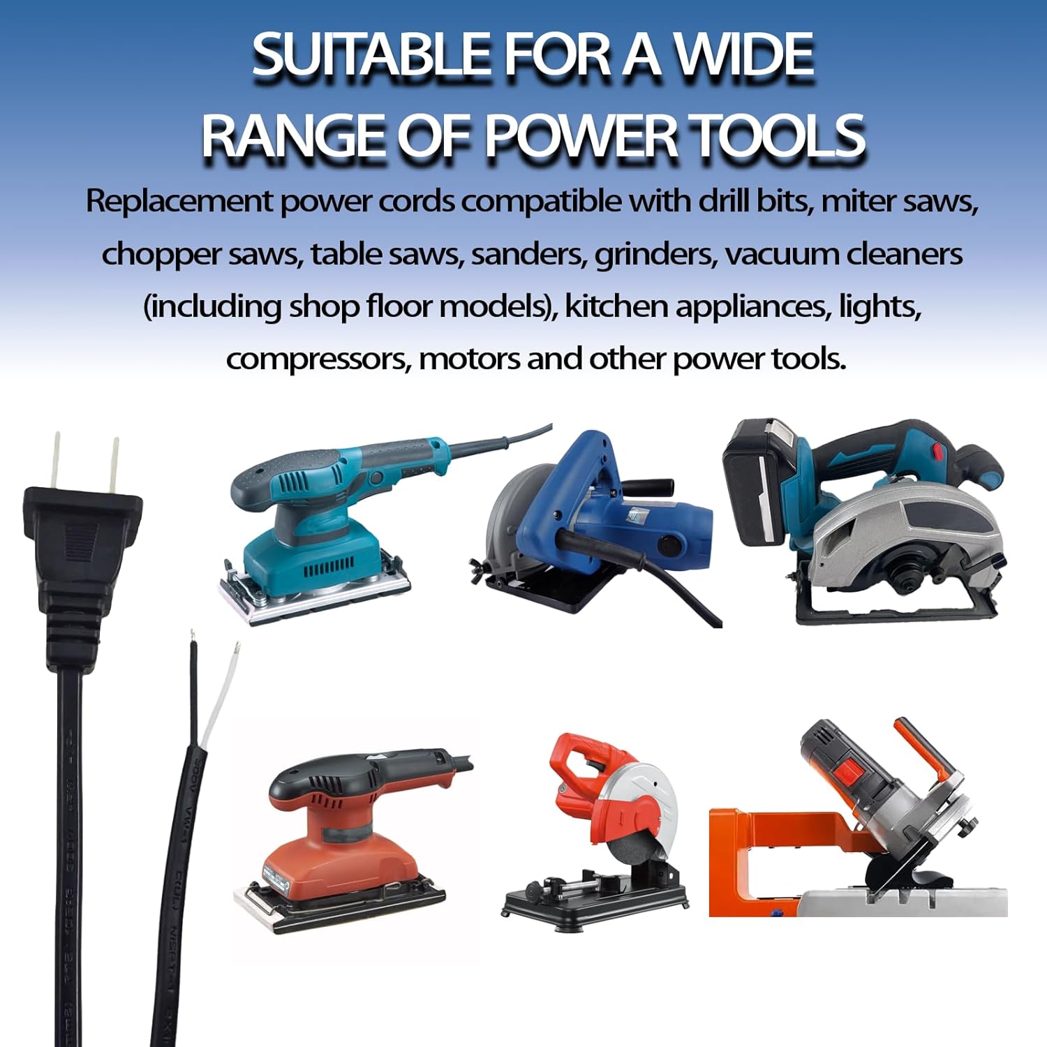 18/2 6FT Power Cord Replacement for Drills, Vacuums, Miter Saws,Sanders, Chop Saws, Grinders, Appliances, Motors etc Power Tools (Black)
