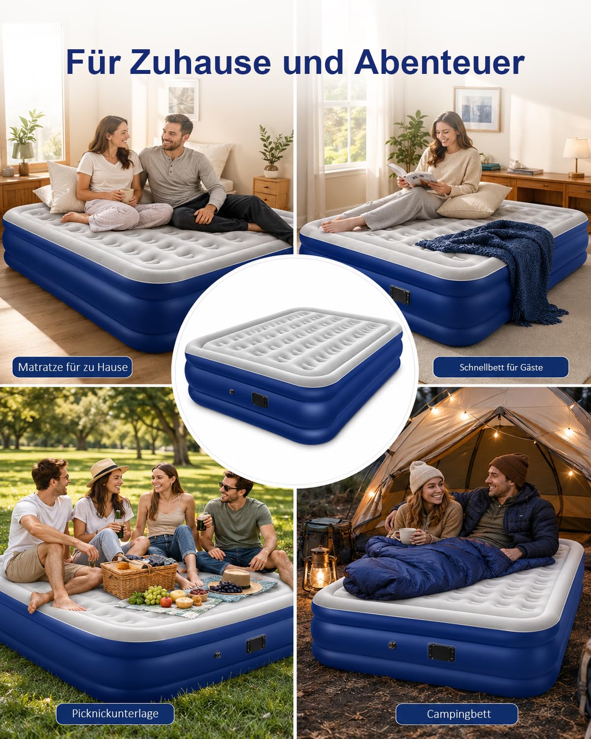 Spopal Luftmatratze Selbstaufblasend, [200×152×40 cm] Luftbett 2 Personen | Aufblasbare Matratze mit Elektro-Pumpe, Schnell aufblasbare, Tragfähigkeit 450kg für Gästebett, Zuhause, Camping, Zelt, Sofa