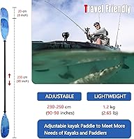 Vista 4 de Remos de kayak para pescadores, remo de aluminio con palas de plástico y correa de remo, remos flotantes ajustables para kayak de pesca, 3 piezas