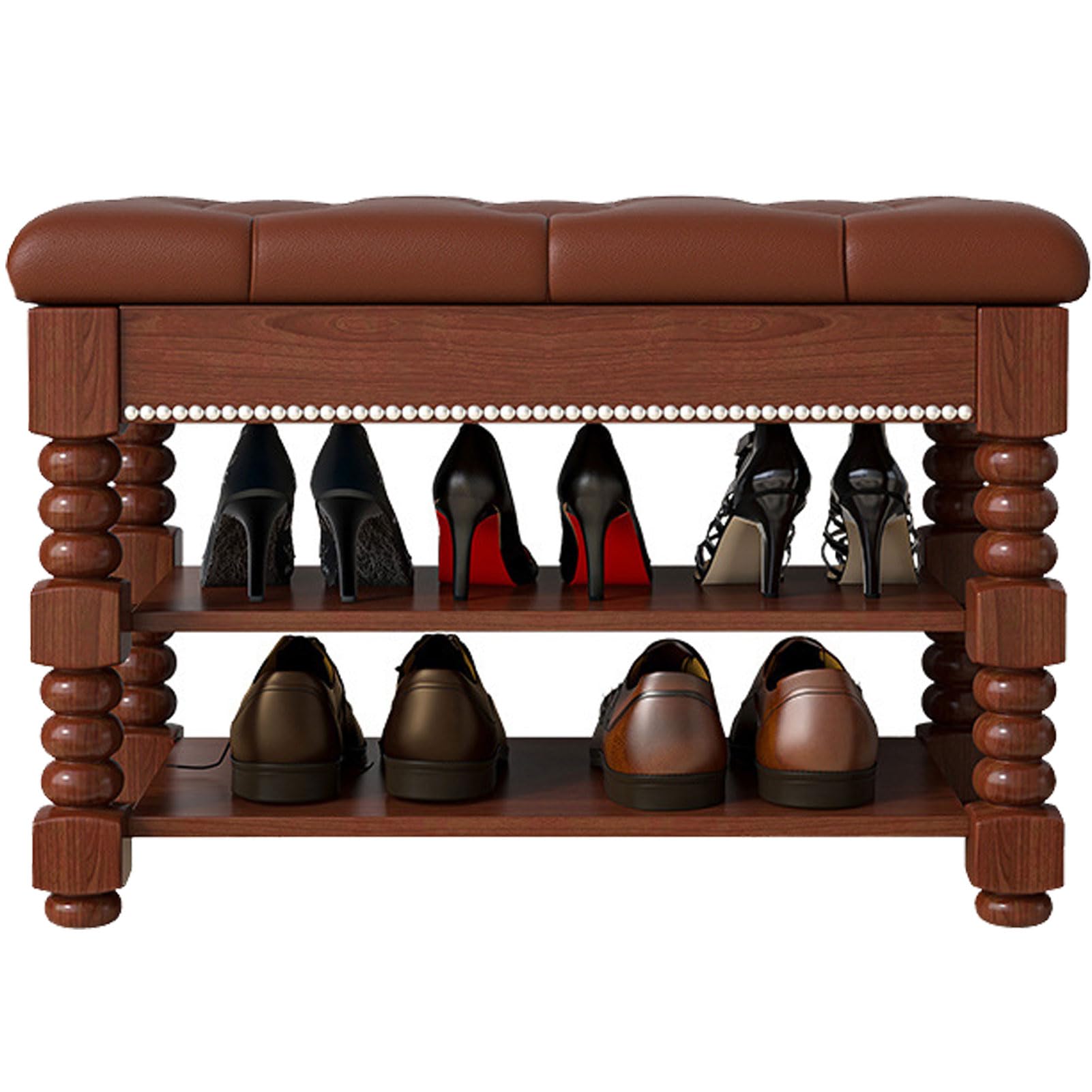 Banc à chaussures en noyer 80 cm avec coussin confortable pour couloir