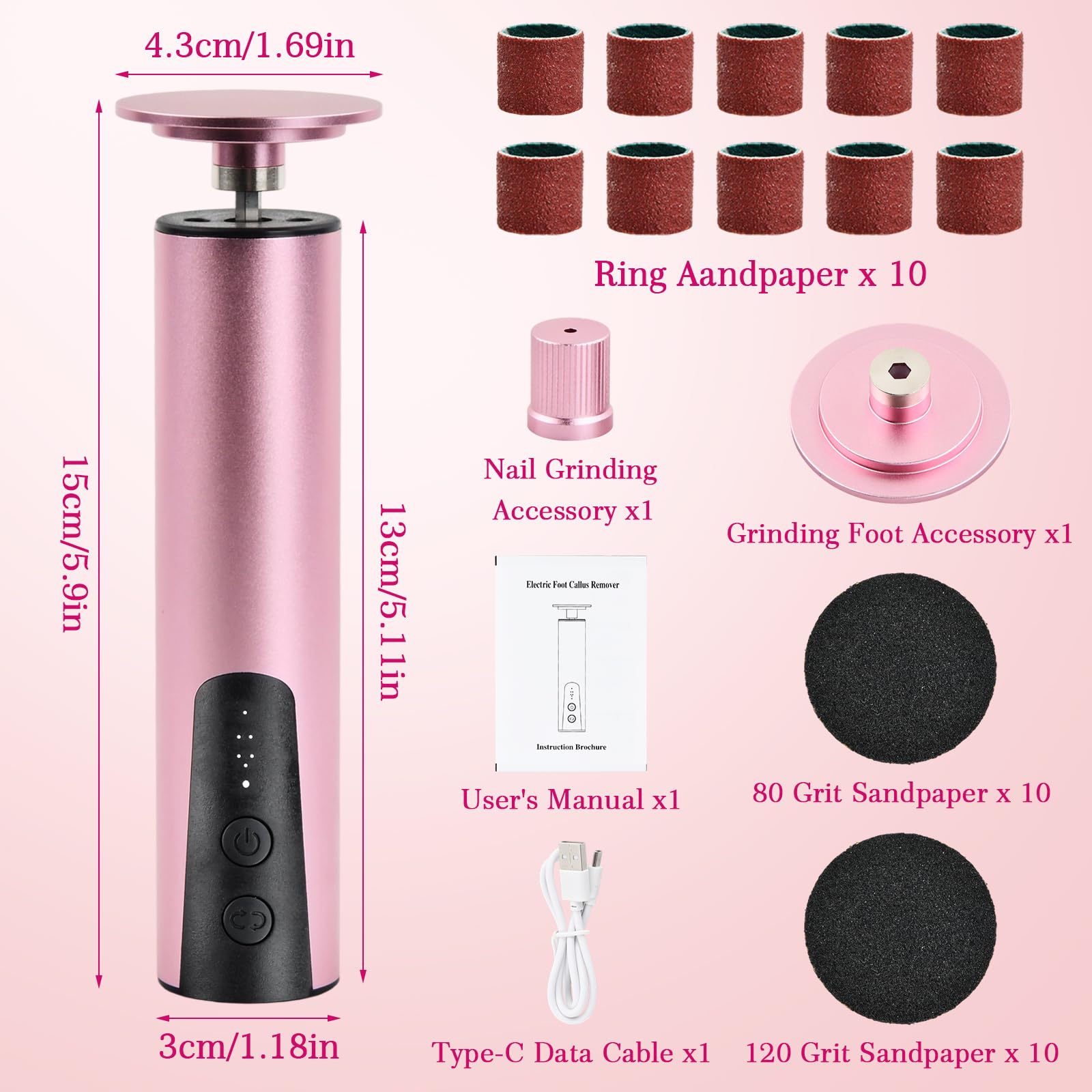 2 in 1 Lima Electrica Pies Durezas con 30 Almohadillas de Repuesto, 6 Velocidades Recargable Pedicura Electrico, Quita Callos Profesional, Foot File, Eliminar Durezas y Callos