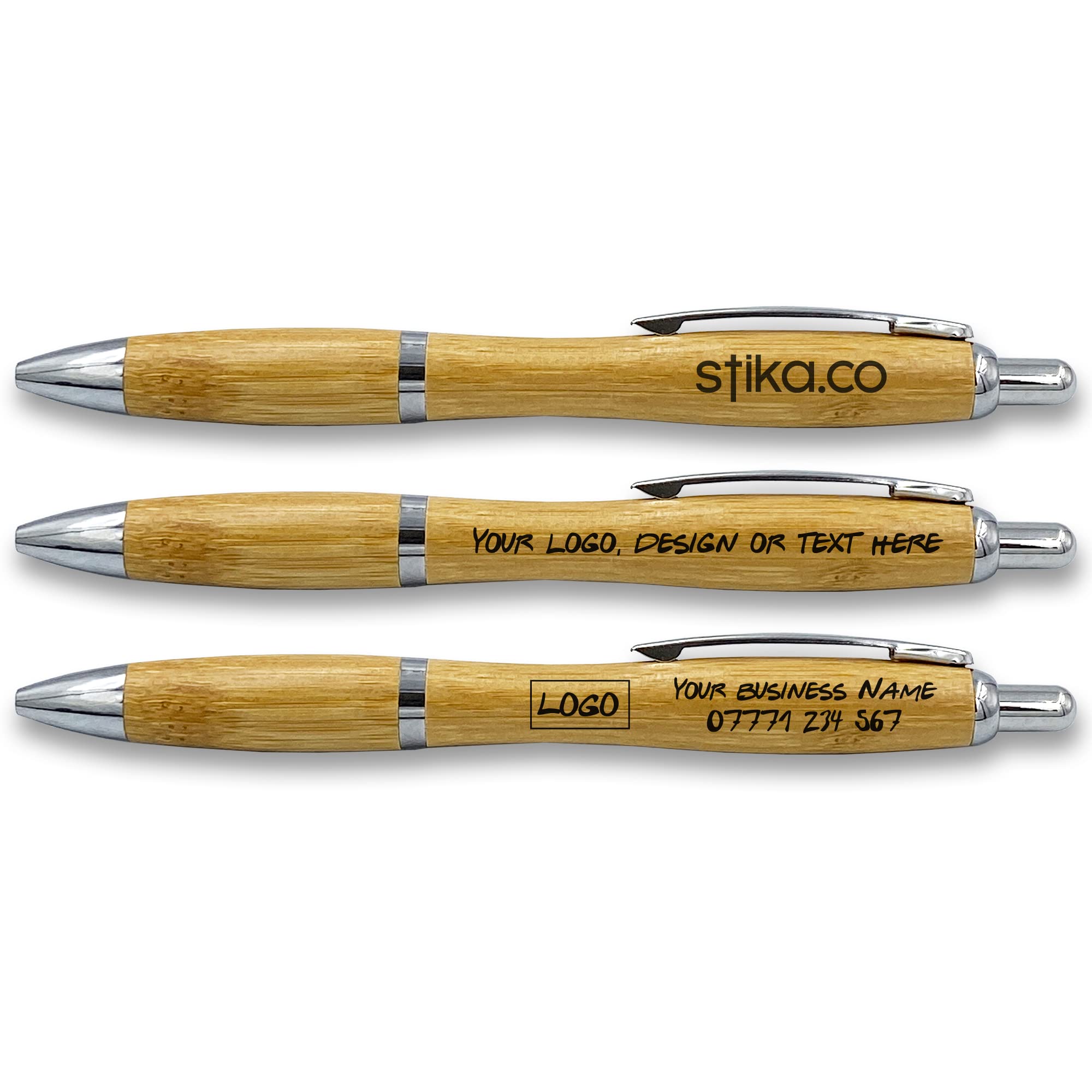 Stika Co Set Of 40 Personalised Bamboo Pens Eco Friendly