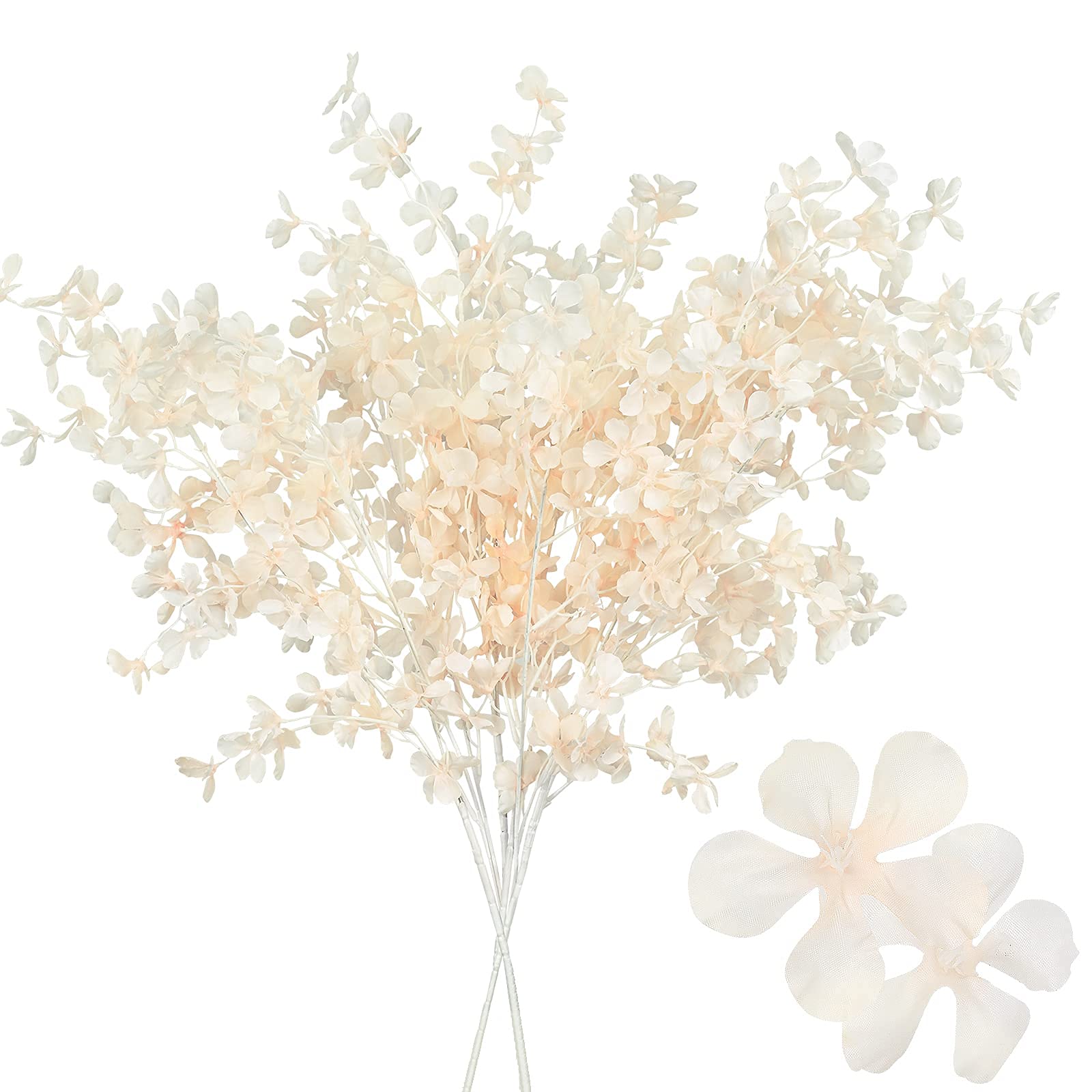 Dolicer43.3'' 4pcs Artificial Cherry Flower Champagne Artificial Cherry Blossom Branches Flowers Fake Apple Blossom Flower Long Stem Silk Vase Arrangements for Wedding Home Indoor Outdoor Decor