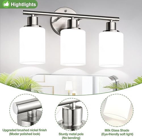 Miniatura 10 de Lámpara de baño de 3 luces doradas, moderna lámpara de tocador de baño con pantalla de vidrio transparente, luces de montaje en pared de baño de oro