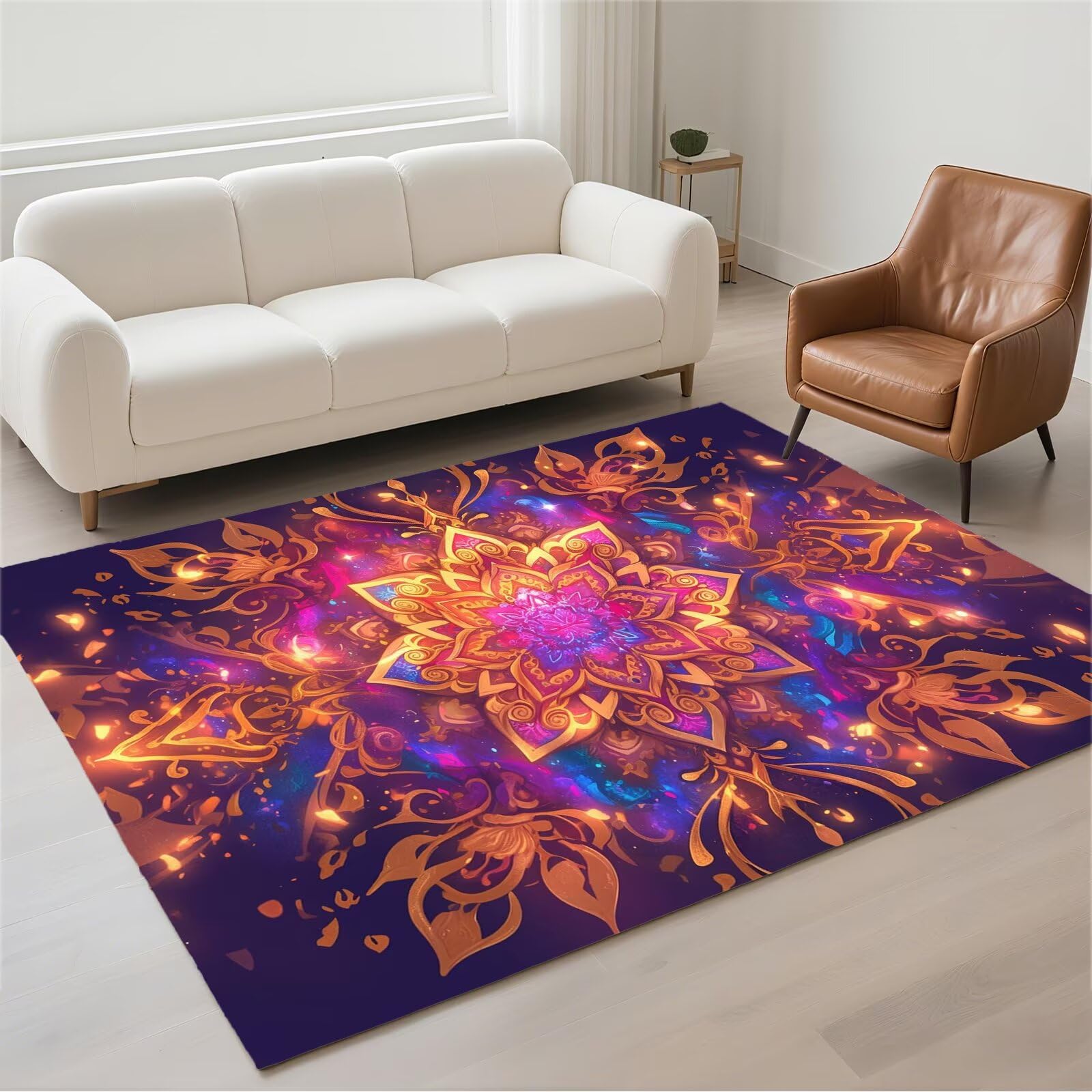 Carpet de chambre adulte moderne chic avec motif Mandala en pile bouclée
