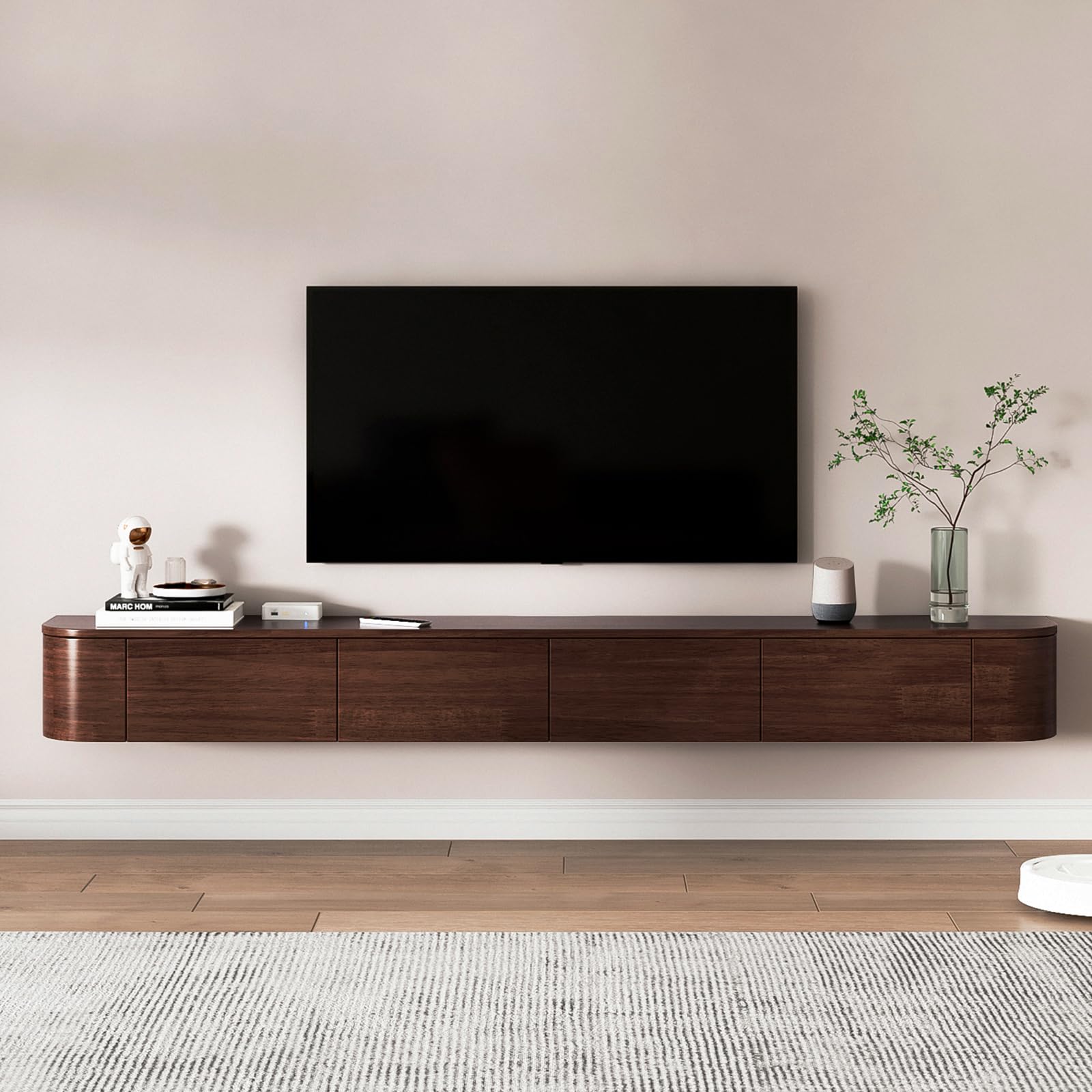 Mobile TV 180 Cm Con Ante A Onde E Cassetti - Colore Legno E Nero