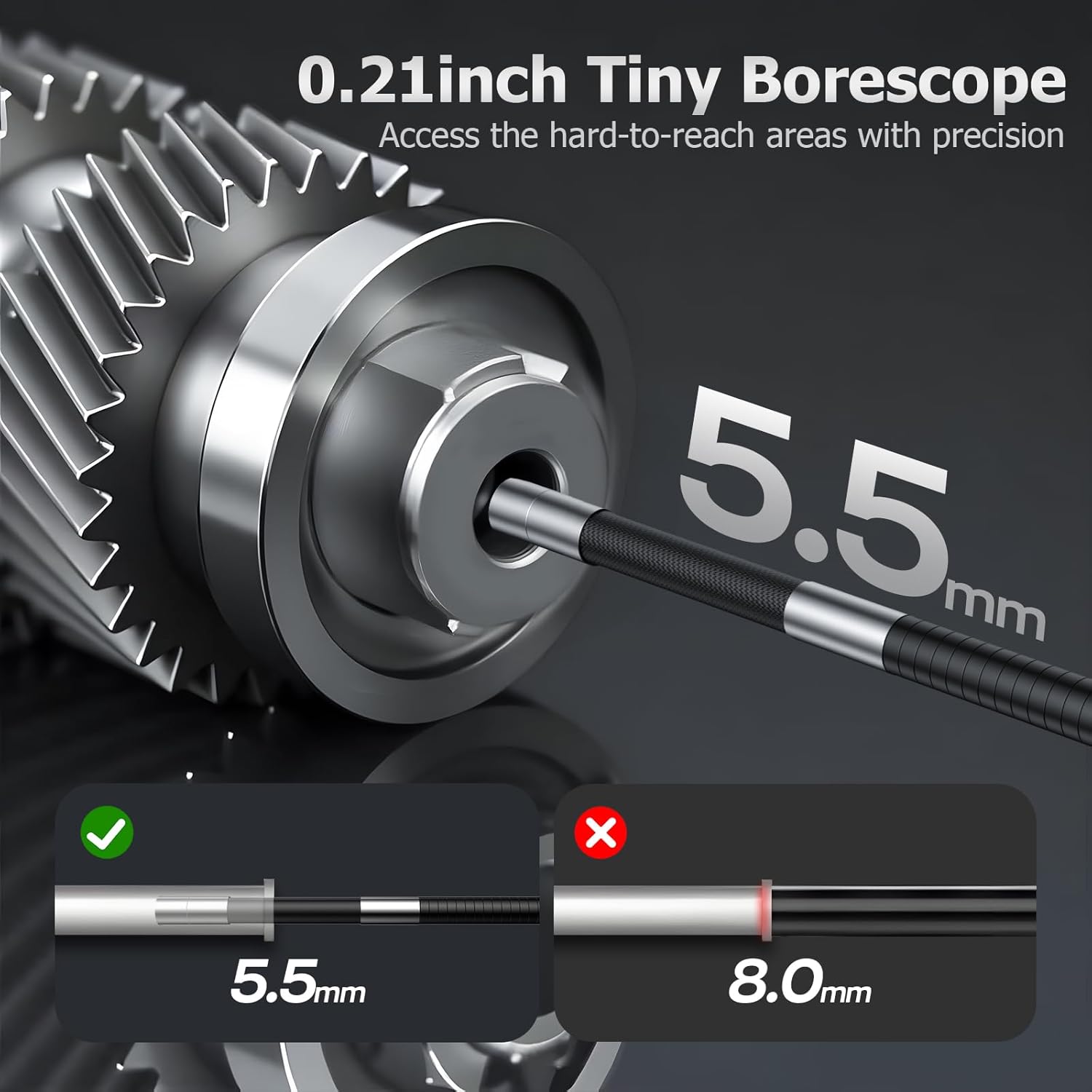 NIDAGE 2-Way Articulating Borescope 5.5mm Industrial Endoscope with Articulated Probe Flexible Video Inspection Camera with Light, Snake Scope Cam for Automotive Aircraft Mechanics, 4.3FT - Image 2