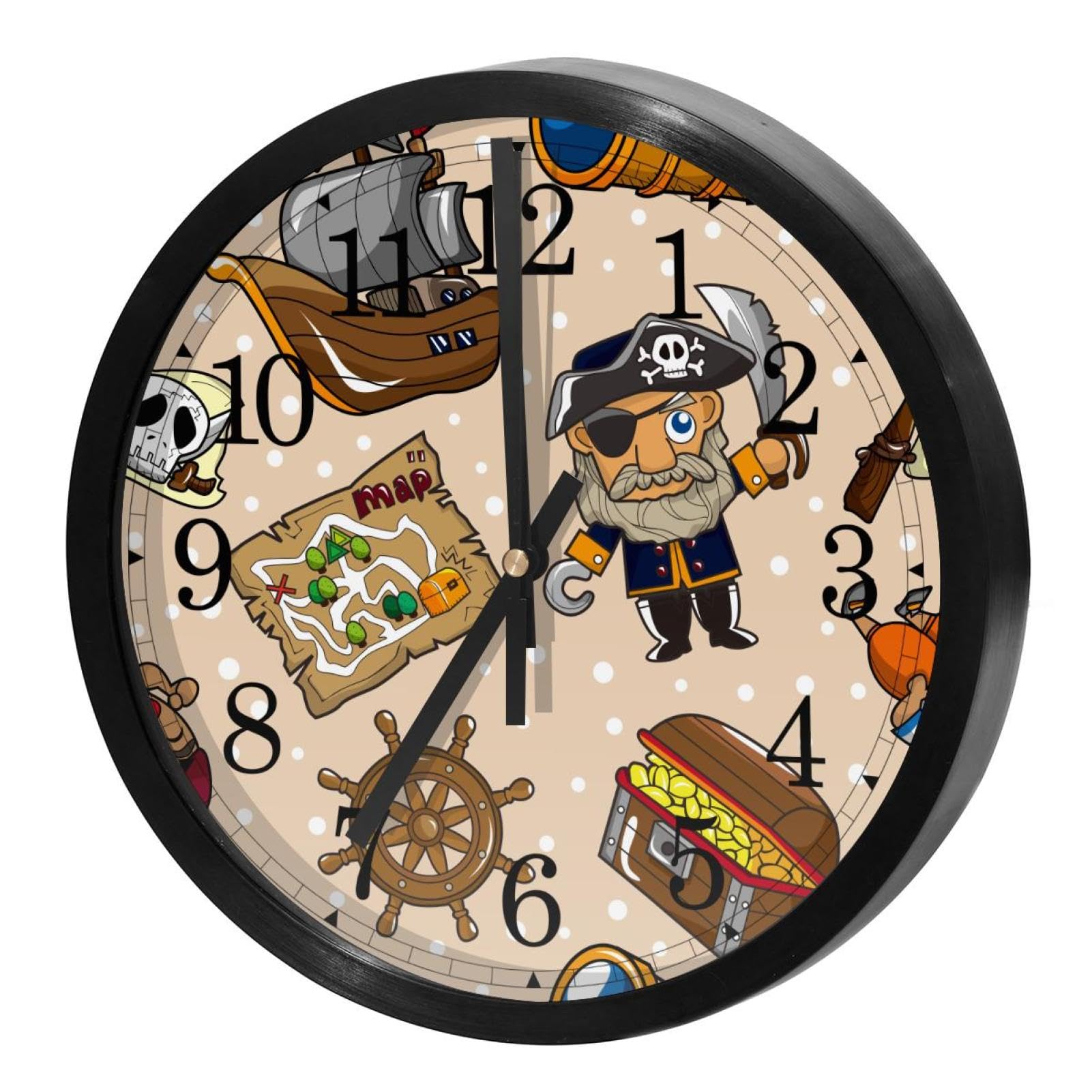 Horloge murale silencieuse à quartz motif pirates pour un sommeil sans tic-tac