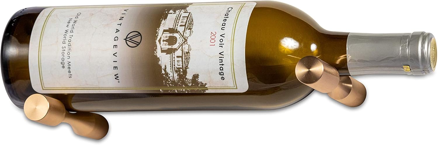 VintageView Vino Pins – Metal Wall Mounted Wine Bottle Rack for Wood Surfaces - Stylish Modern Wine Storage with Label Forward (Golden Bronze, 1 Bottle)