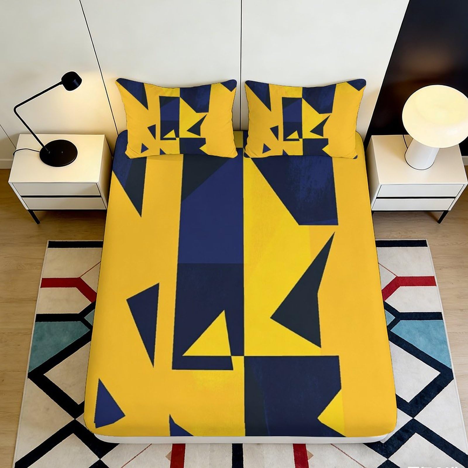 Dhbaneiok Style-7 3D Printed Geometric Abstract Fitted Sheet Microfiber Soft Yellow Blue Mattress Cover For Bedroom Dorm Decor 90X200x25cm
