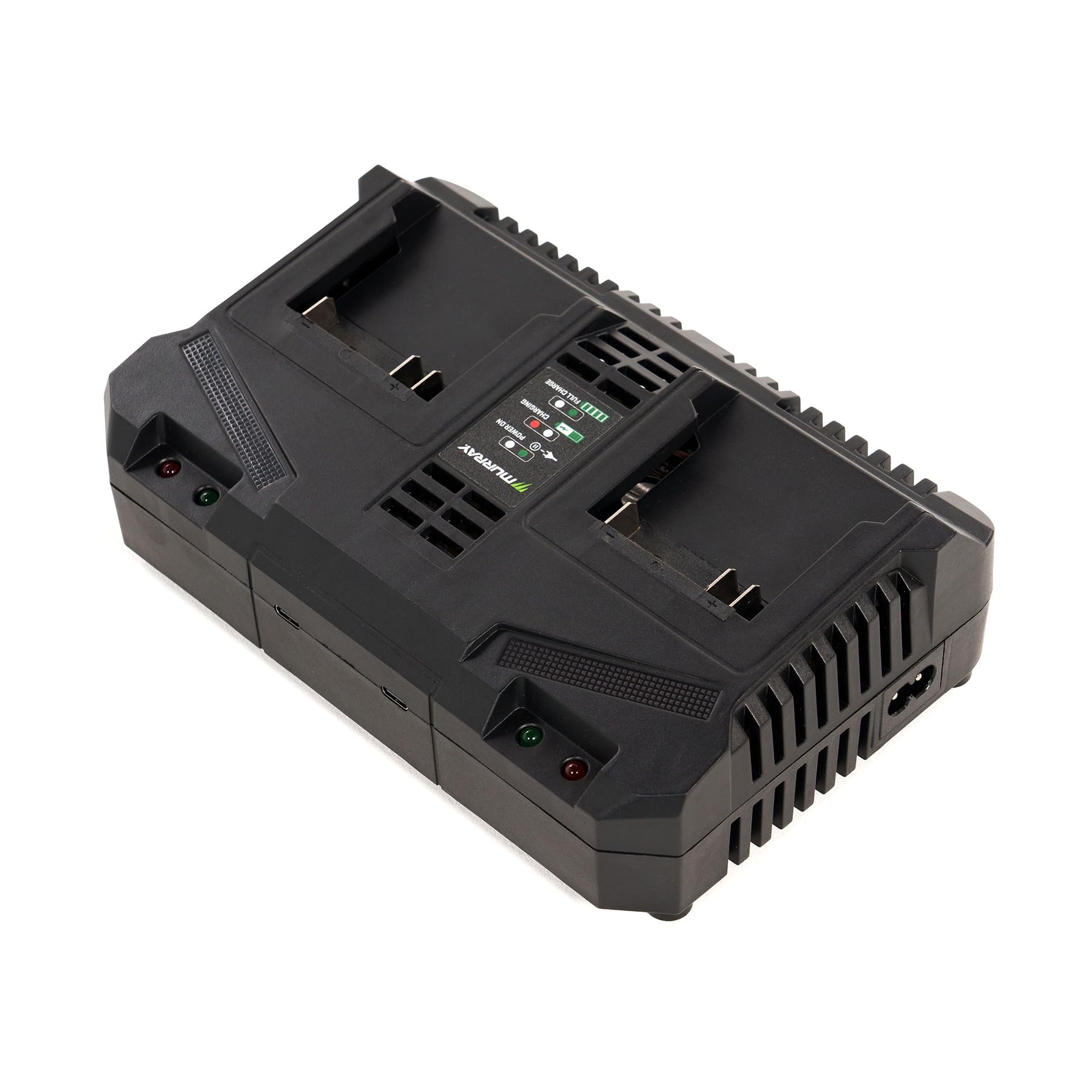 Murray Caricabatterie Doppio 20V MU-BAT-DC4A – Caricatore Rapido con Corrente di Carica 4A – 2 Porte USB-C, Indicatore LED – Inclusi Spine EU & UK – Compatibile con Batterie 20V