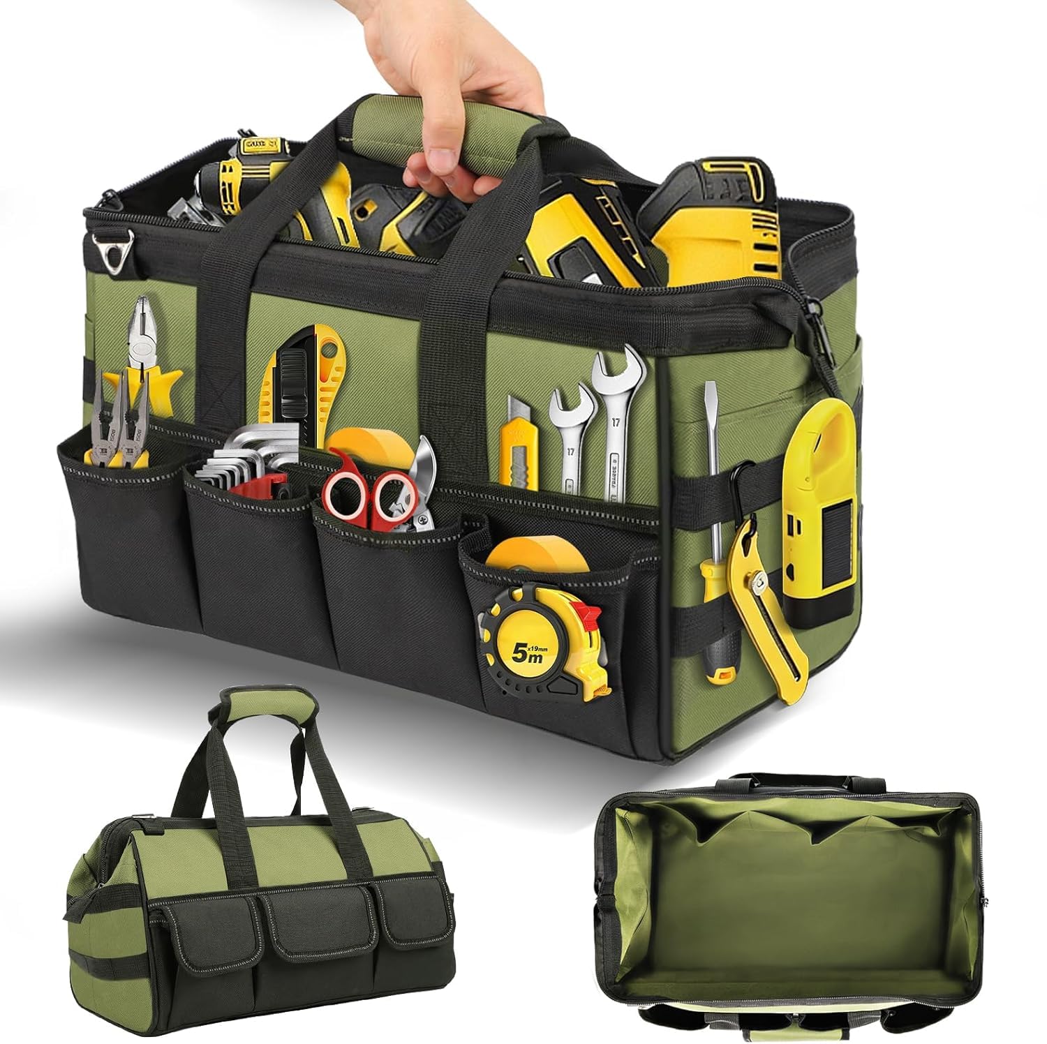 Cleaning Bag,Multiple Pockets Cleaning Caddy Organizer with Detachable Divider,Large Cleaning Tote Bag Wearable for Housekeepers, Janitors, Car Detailing,Gardening Tool Storage Bag (Green upgrade)
