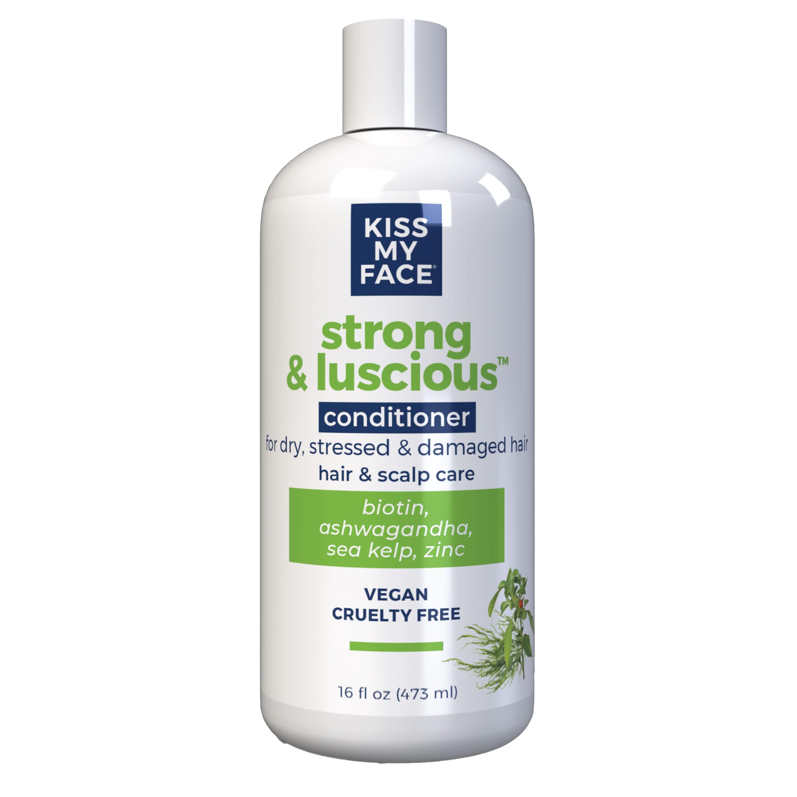 Kiss My Face Strong & Luscious Conditioner, DHT Blocker Thickening, For Dry and Damaged Hair, Women & Men, with Biotin, Ashwagandha and Sea Kelp