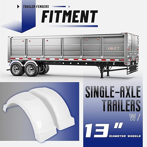 Miniatura 2 de ECOTRIC Guardabarros de remolque de un solo eje de 13 pulgadas con ruedas (juego de 2blanco)