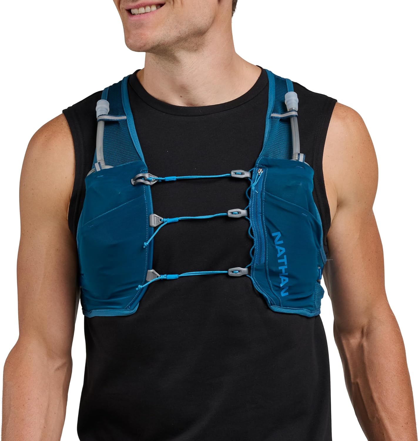 Nathan Hydration Vest - Lightweight, Quick-Fit Fix, Reflective, 4L Storage, Six Pockets, Two 14oz Flasks, Pinnacle Breeze