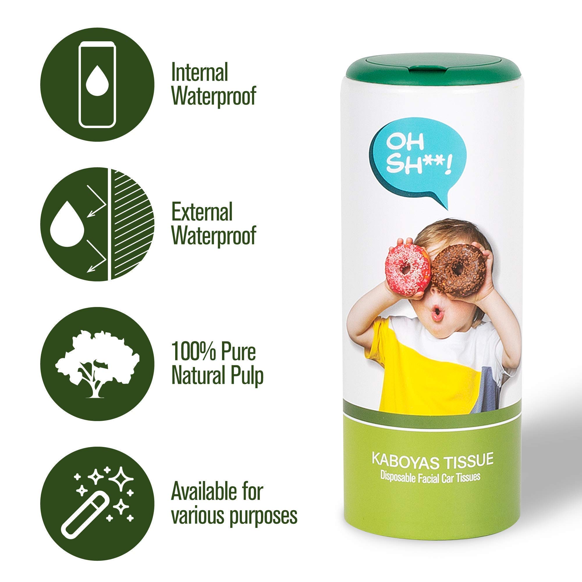 KABOYAS Facial Car Tissue Gift Set (3 Canisters/180 tissues/Green