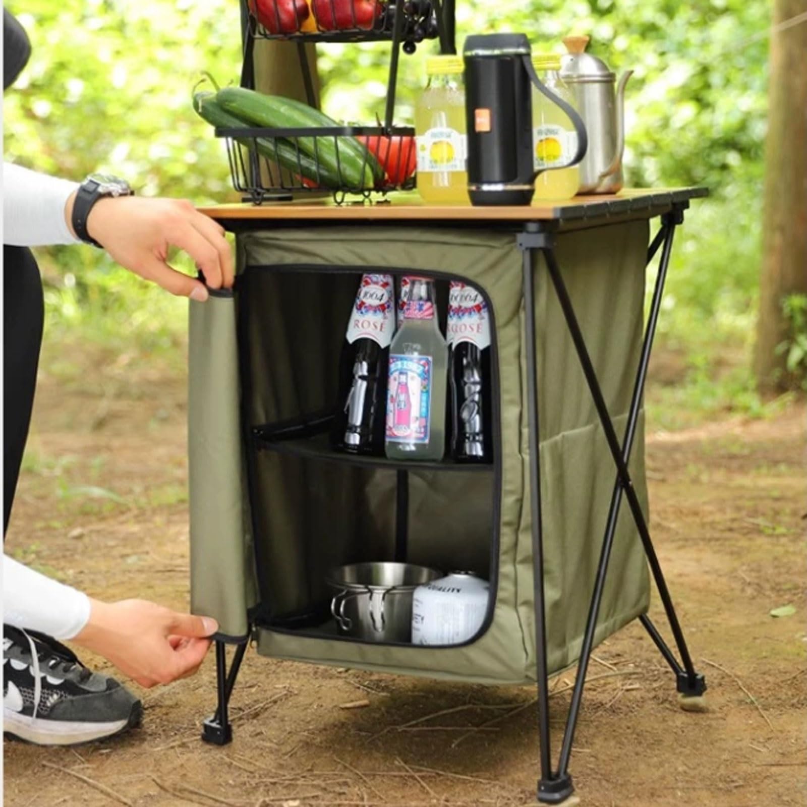 Aufbewahrungsbehälter Faltbarer Aufbewahrungsschrank for den Außenbereich, Camping-Aufbewahrungsbox, tragbarer Picknicktisch, Organizer for Outdoor-Camping, Aufbewahrung von Picknickzubehör, Büchern,