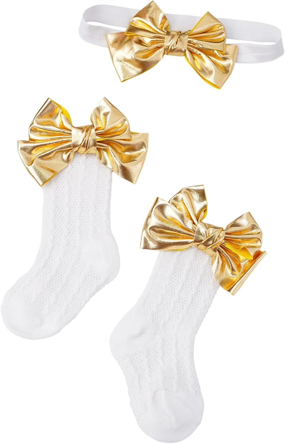 ACSUSS Little Girls Dress Socks Cute Princess Ankle Socks with Big Bow Headband Accessories Set