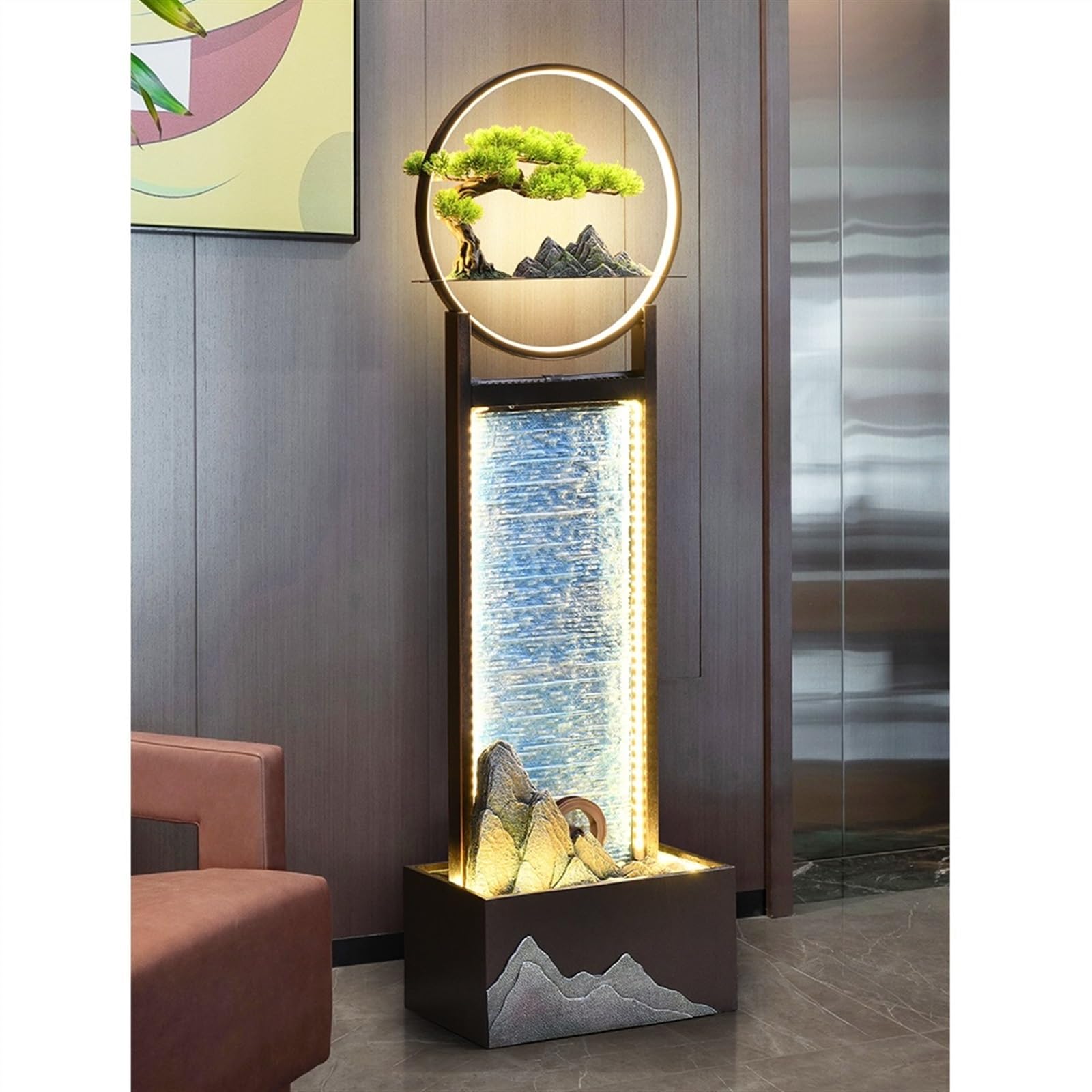 Fontana da pavimento per soggiorno, Decorazione moderna e semplice dell'acqua, fontana d'acqua circolante nel cortile del soggiorno, decorazione del giardino roccioso del pavimento dell'ufficio , Font