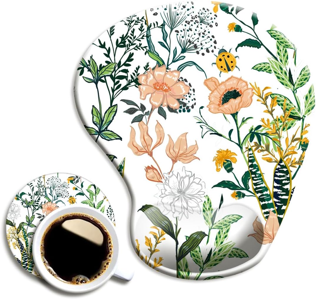 Ergonomic Mouse Pad with Wrist Support, Cute Mouse Pads with Non-Slip PU Base for Home Office Working Studying Easy Typing & Pain Relief Beautiful Floral Ergonomic Mouse Pad with Wrist Support, Cute Mouse Pads with Non-Slip PU Base for Home Office Working Studying Easy Typing & Pain Relief Beautiful Floral