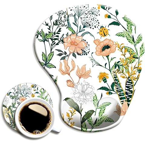 Ergonomic Mouse Pad with Wrist Support, Cute Mouse Pads with Non-Slip PU Base for Home Office Working Studying Easy Typing & Pain Relief Beautiful Floral