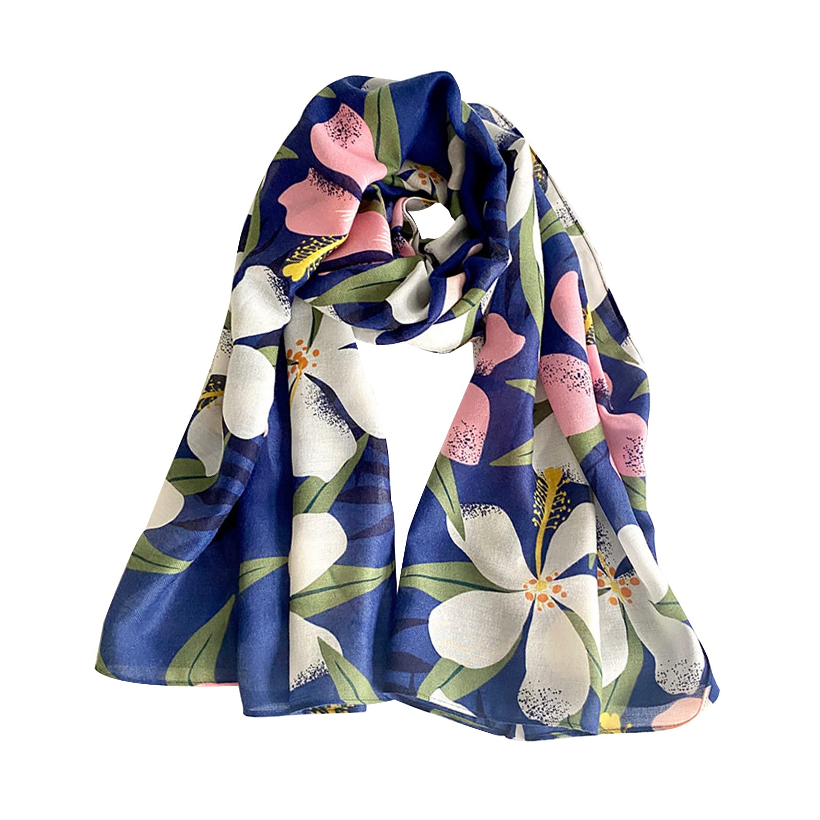 Lumisyne Women's Navy Blue Herringbone Scarf Butterfly Flower Printed Cotton Scarf Long Soft Scarves Lightweight Stole Wraps Sunscreen Shawls For Spring Summer Beach
