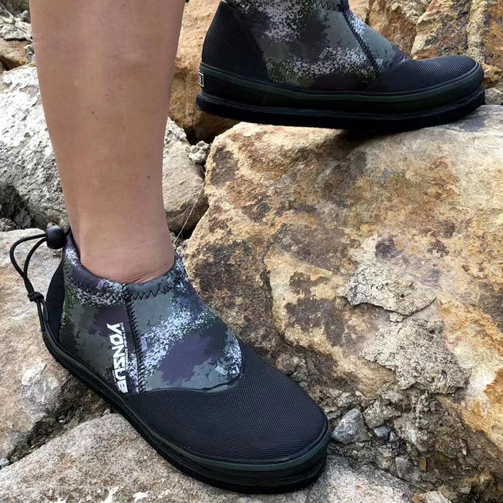WYYHAA Self-Lock Rock Fishing Shoes, 3MM Neoprene Camouflage Hunting Fishing Boots Anti-Slip Steel Nail Felt Sole for Men Women