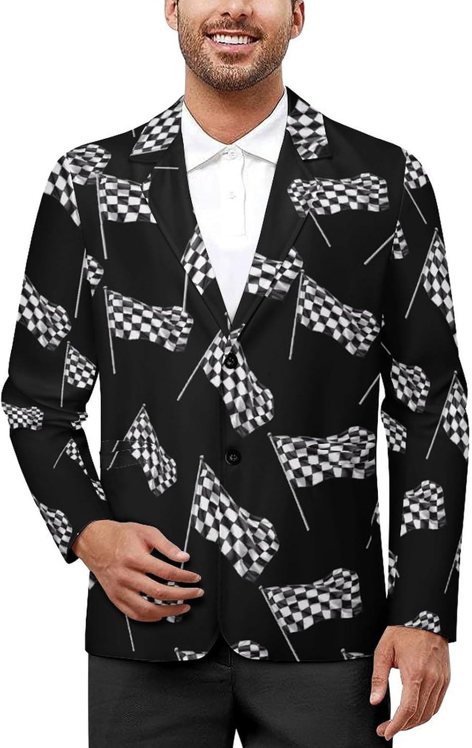 Checkered Racing Flag Men's Suit Jacket 2 Button Lapel Blazers Business Coat Tuxedo for Wedding Dinner