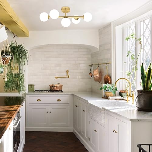 Miniatura 6 de Luces de tocador de baño modernas de mediados de siglo, 5 lámparas de baño de latón dorado, lámpara de techo semiempotrada, lámpara de pared dorada