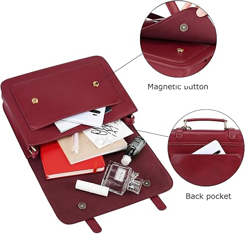 Miniatura 3 de ECOSUSI Bolso cruzado pequeño estilo vintage, bolso de trabajo de cuero vegano con lazo desmontable