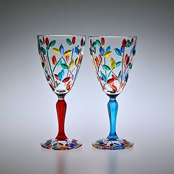 赤いカットガラスの脚付きグラス5個セット 赤いカットガラスの脚付きグラス5個セット 赤いカットガラスの脚付き