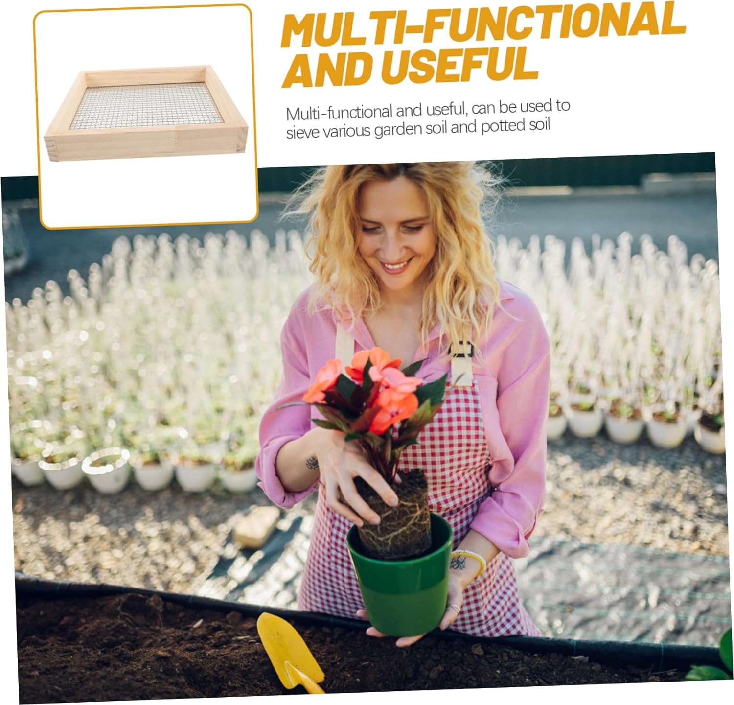 Wooden Garden Soil Sifter Metal Construction Easy to Use for Gravel Leaves and Soil