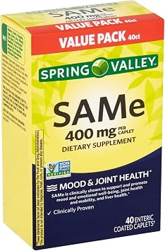 Same 400mg, S-Adenosylmethionine Supplement, Same Supplement for Mood and Joint Health, SAM-e 400mg, 40 Enteric-Coated Caplets Pack of 1
